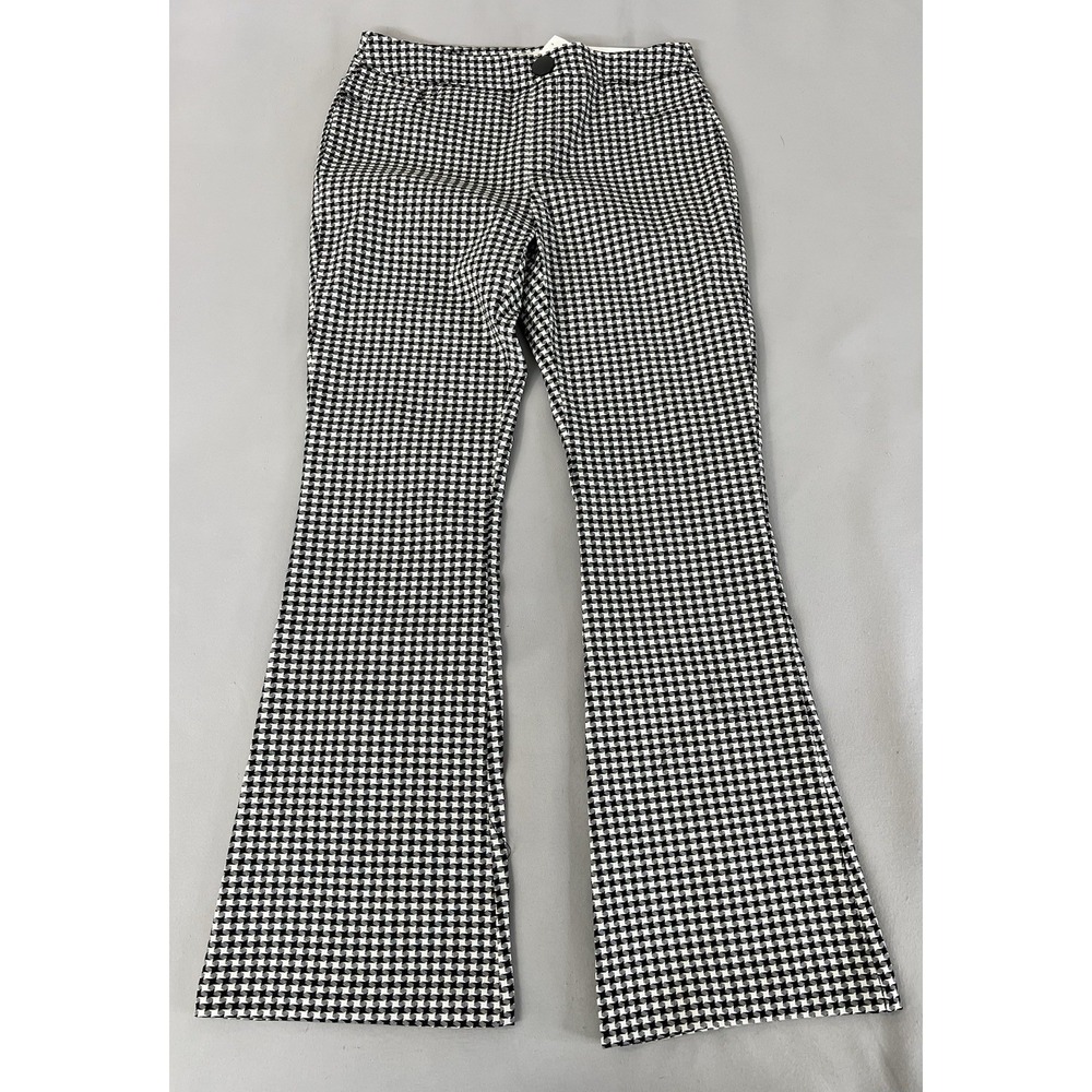 Cato Plaid Black White Flare Pants Pull On Stretch Sz 10 Mid Rise Women's NWT